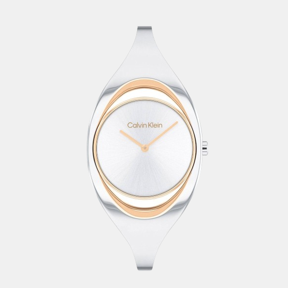 Ladies' Calvin Klein Rose-Tone IP Mesh Watch with Rectangular Green Dial  (Model: 25200395) | Zales