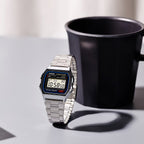 Vintage Unisex Quartz Black Dial Digital Stainless Steel Watch D011