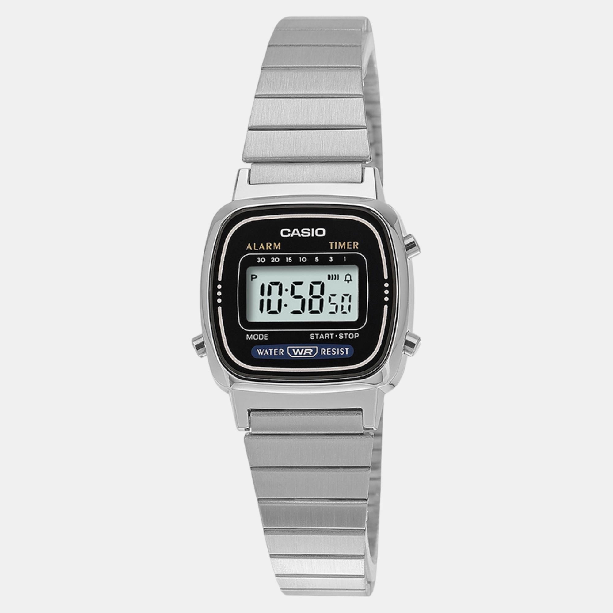 Vintage Women Quartz Black Dial Digital Stainless Steel Watch D089