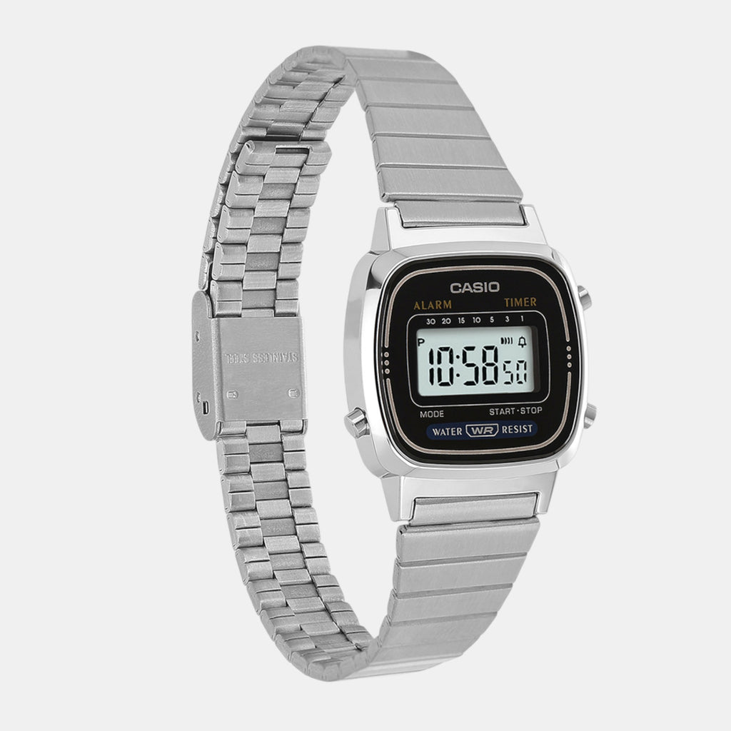 Vintage Women Quartz Black Dial Digital Stainless Steel Watch D089