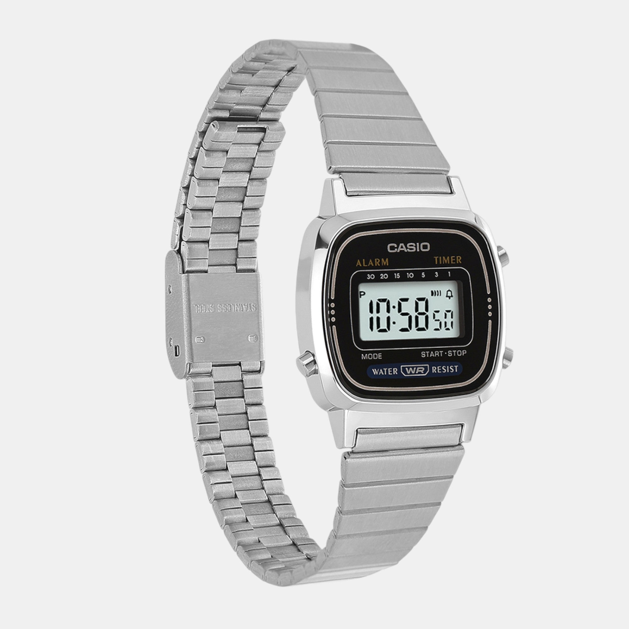 Vintage Women Quartz Black Dial Digital Stainless Steel Watch D089