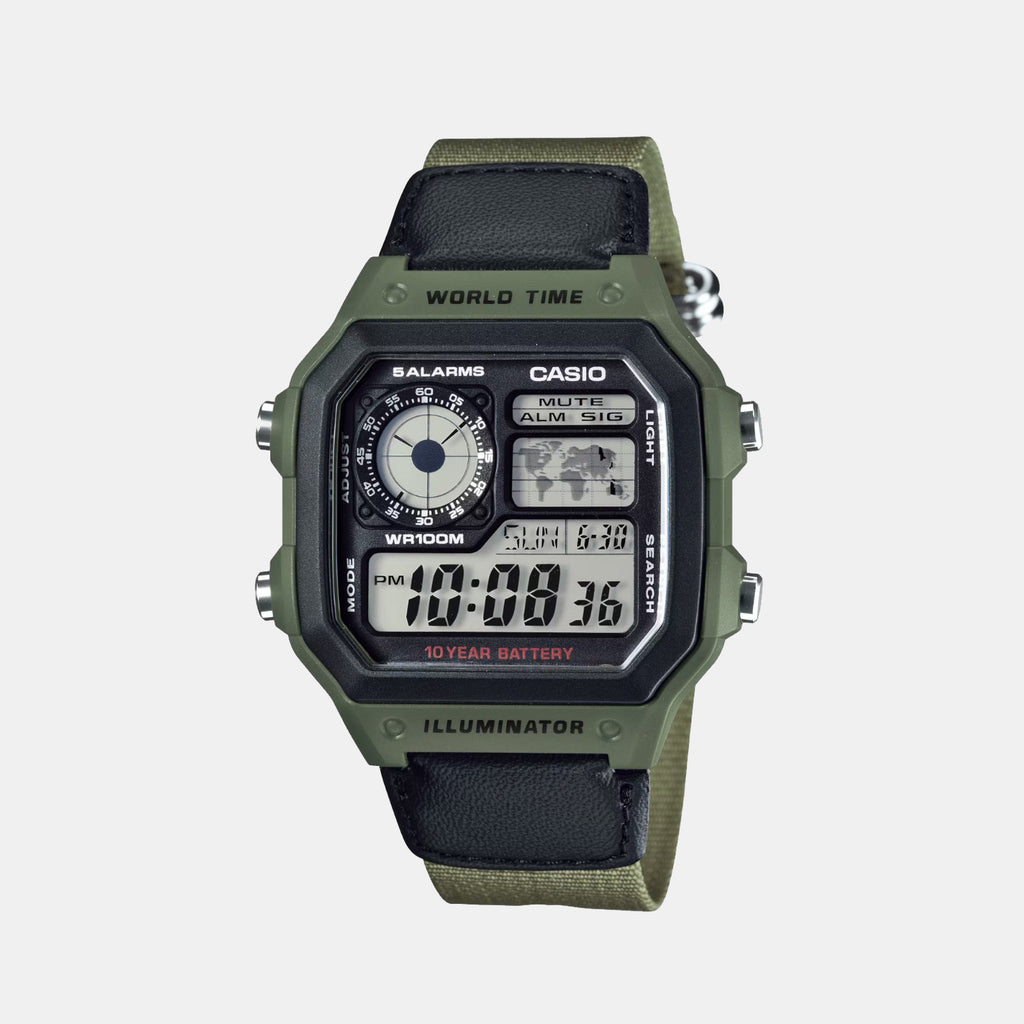 Ae-1200 Series Unisex Quartz Grey Dial Digital Fabric Watch D101