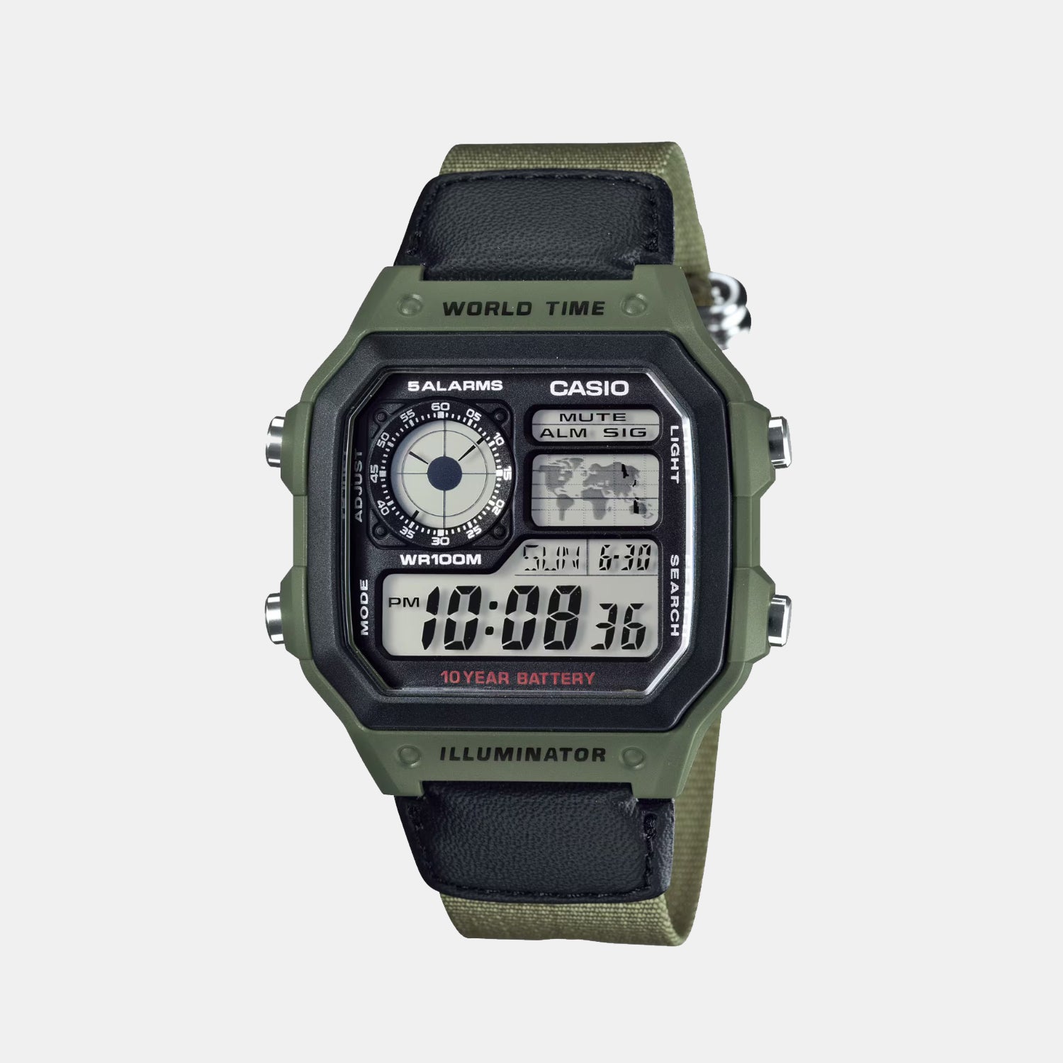 Ae-1200 Series Unisex Quartz Grey Dial Digital Fabric Watch D101