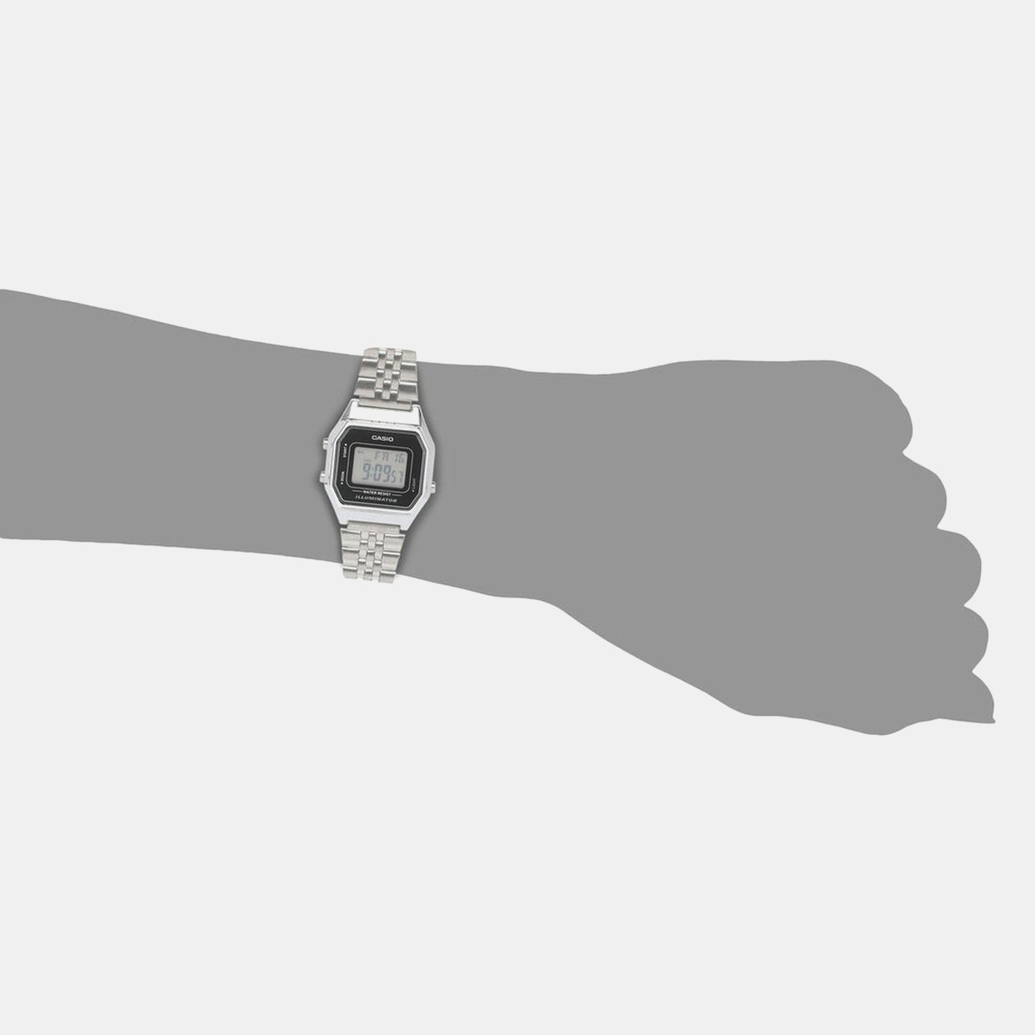 Vintage Women Quartz Black Dial Digital Stainless Steel Watch D125 LA680WA-1DF