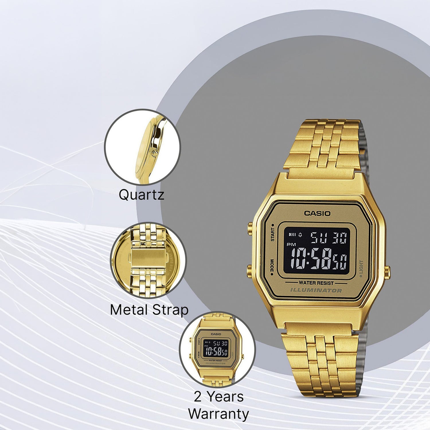 Vintage Unisex Quartz Two Tone Dial Digital Stainless Steel Watch D127