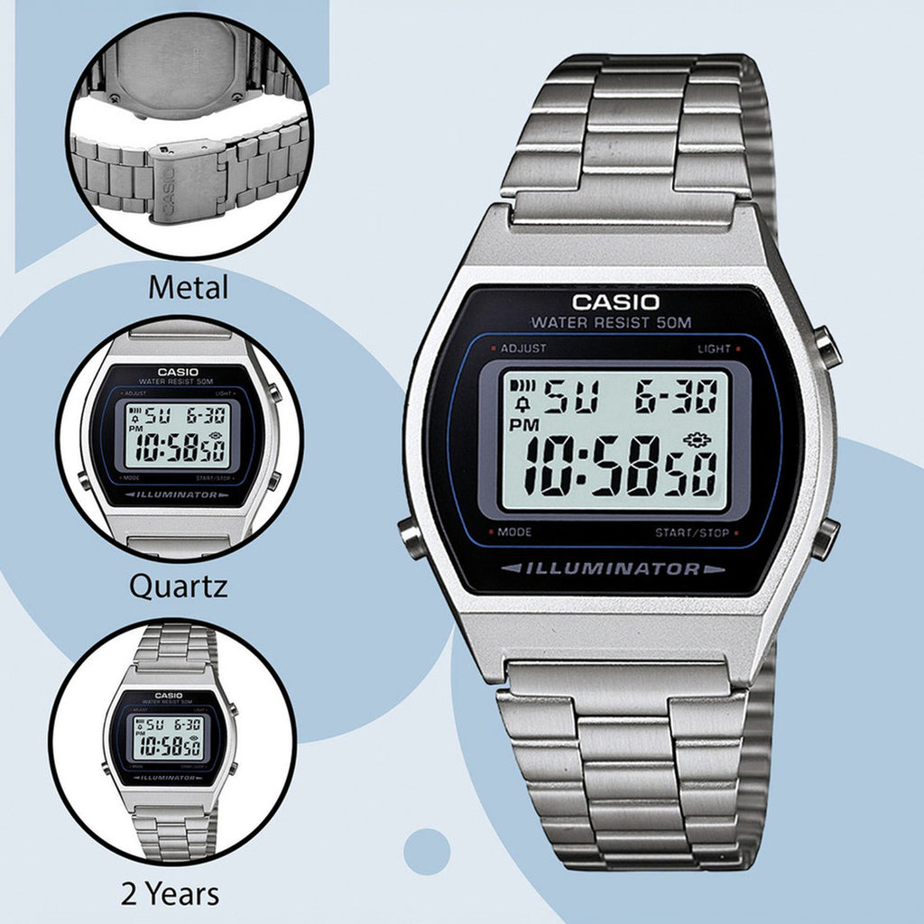 Vintage Men Quartz Black Dial Digital Stainless Steel Watch D129