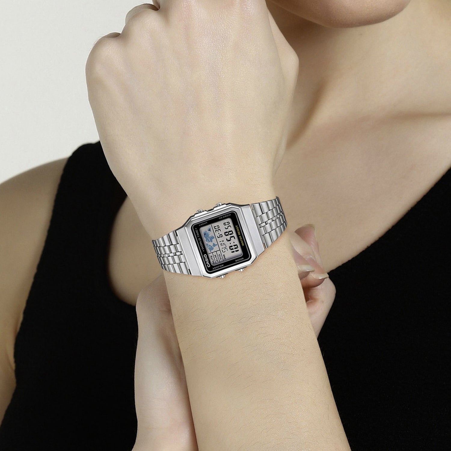 Vintage Unisex Quartz Black Dial Digital Stainless Steel Watch D133