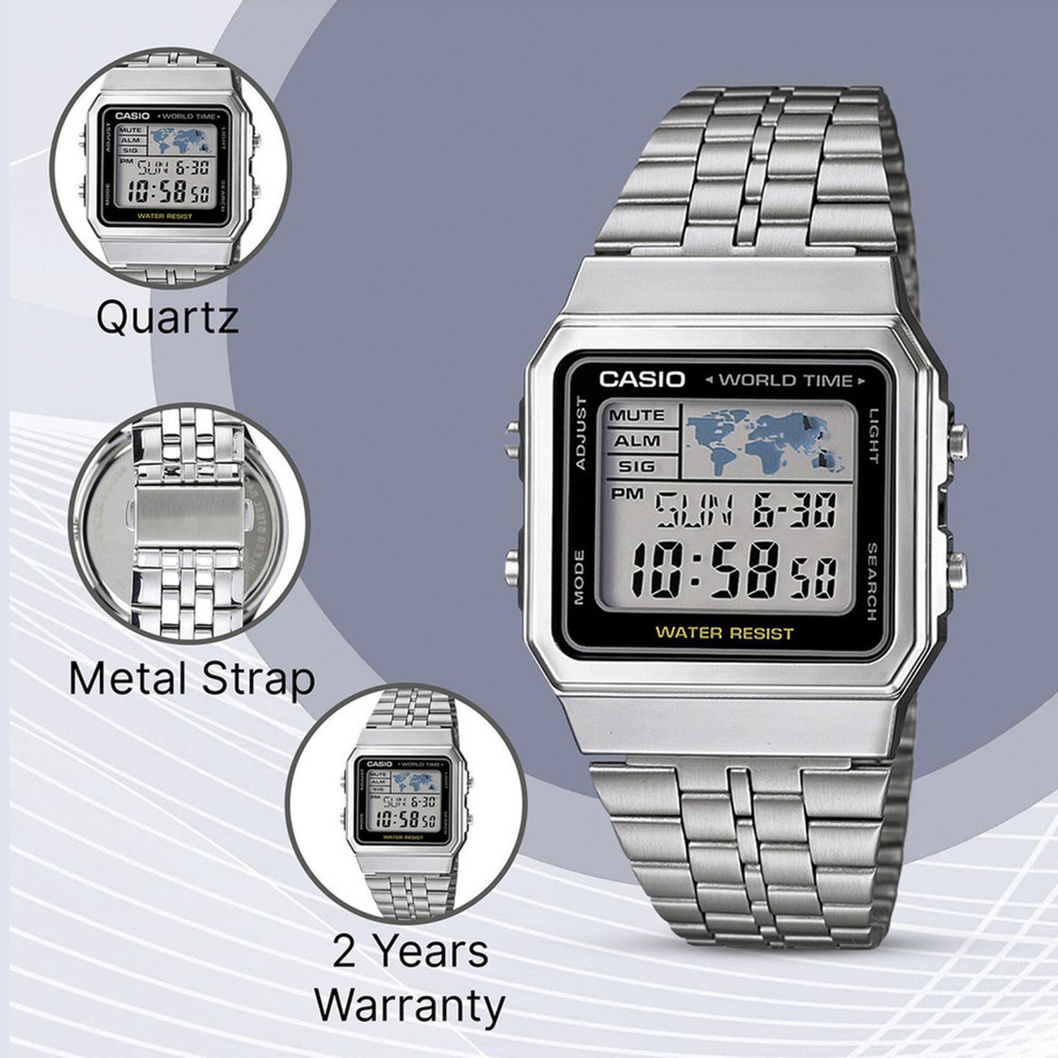 Vintage Unisex Quartz Black Dial Digital Stainless Steel Watch D133