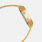 Vintage Men Quartz Gold Dial Digital Stainless Steel Watch D169