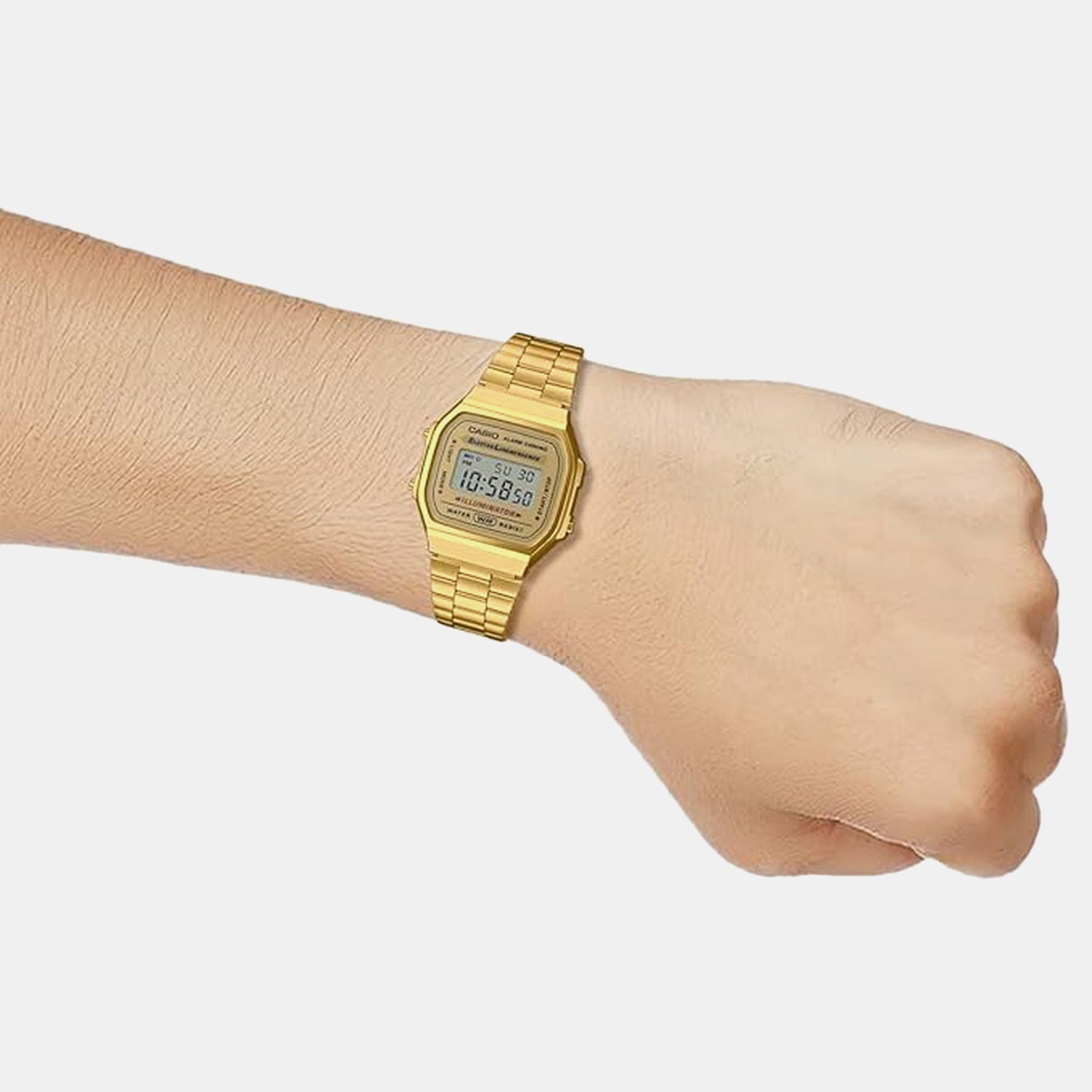 Vintage Men Quartz Gold Dial Digital Stainless Steel Watch D169