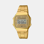 Vintage Men Quartz Gold Dial Digital Stainless Steel Watch D169