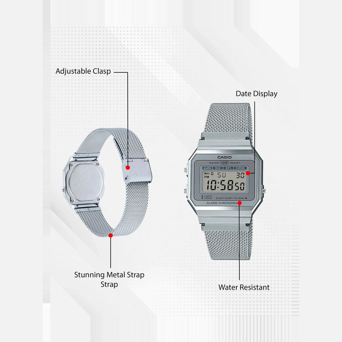 Vintage Unisex Quartz Silver Dial Digital Mesh Watch D170