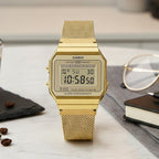 Vintage Unisex Quartz Gold Dial Digital Stainless Steel Watch D171