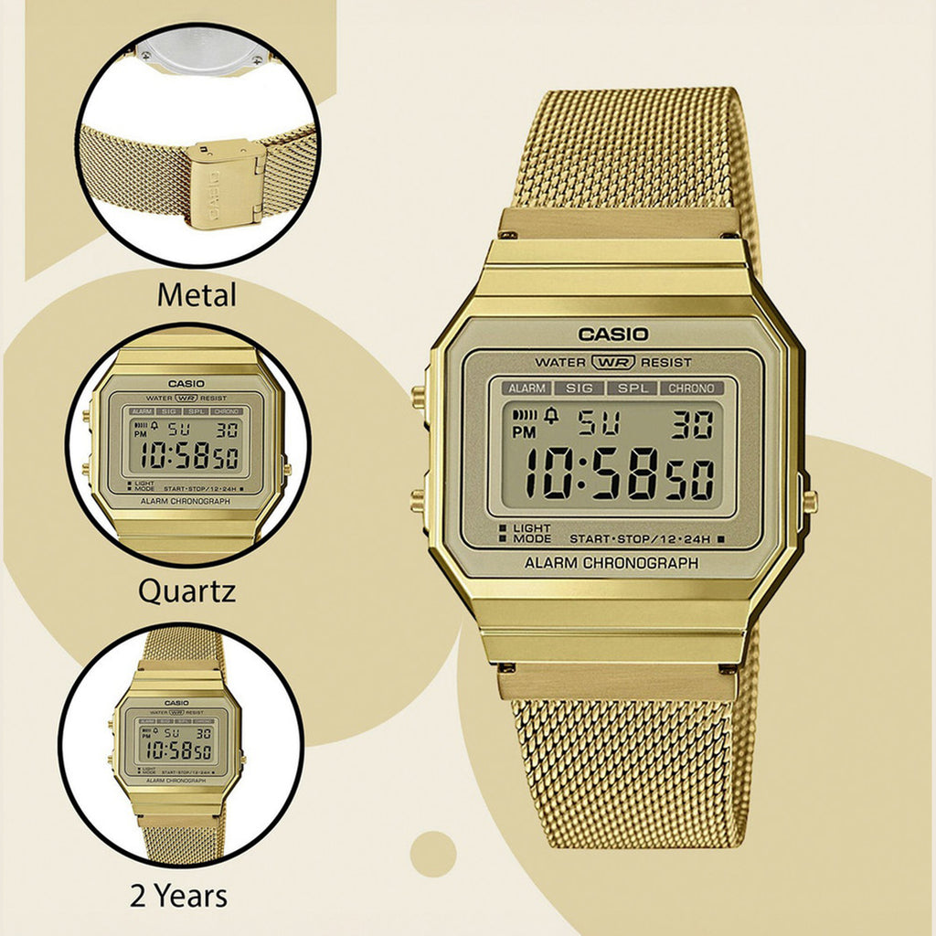 Vintage Unisex Quartz Gold Dial Digital Stainless Steel Watch D171