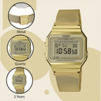Vintage Unisex Quartz Gold Dial Digital Stainless Steel Watch D171