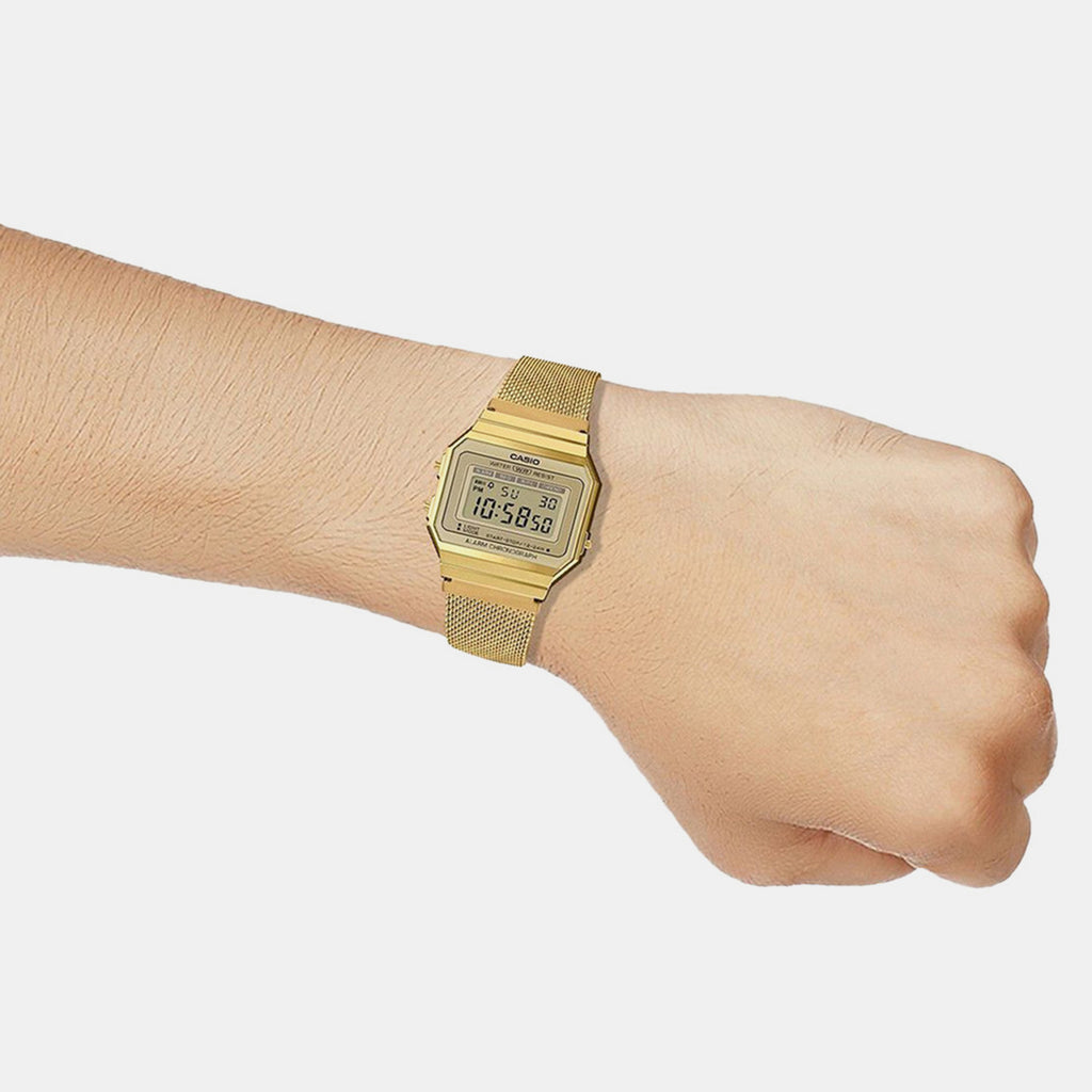 Vintage Unisex Quartz Gold Dial Digital Stainless Steel Watch D171