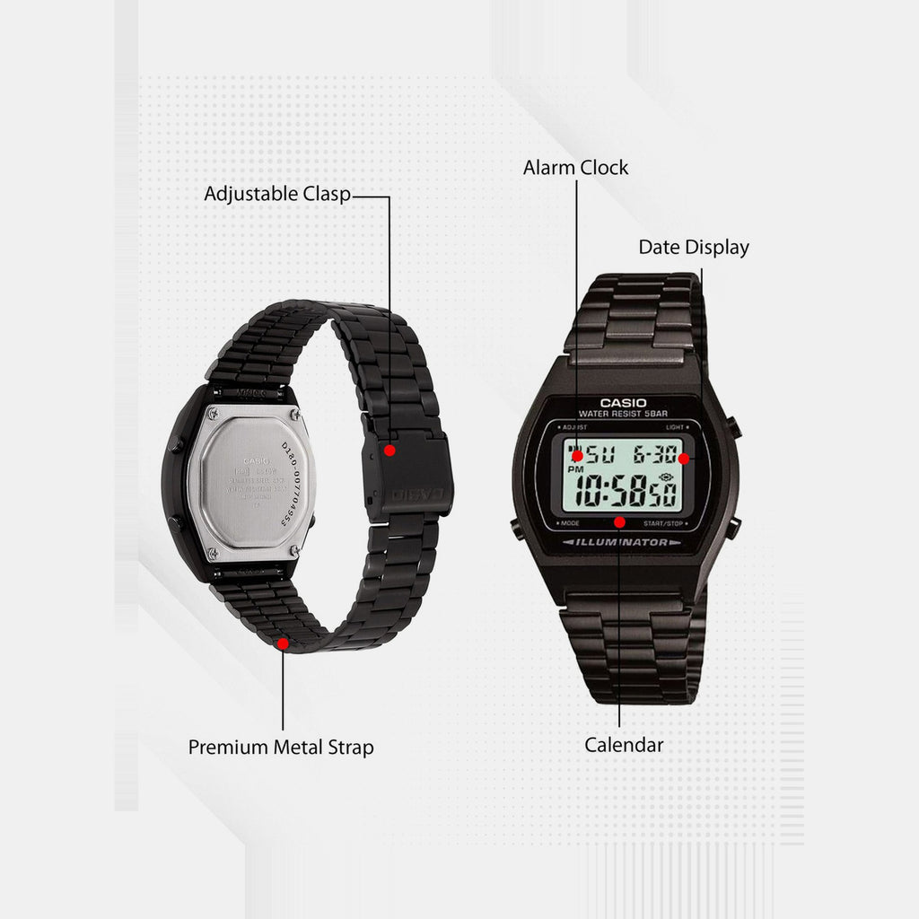 Vintage  Unisex Quartz Black Dial Digital Stainless Steel Watch D180