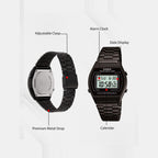Vintage  Unisex Quartz Black Dial Digital Stainless Steel Watch D180