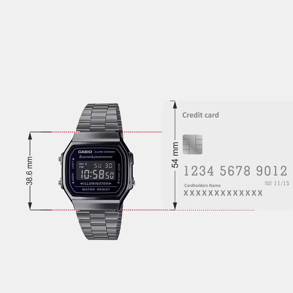 Vintage Unisex Quartz Black Dial Digital Stainless Steel Watch D182