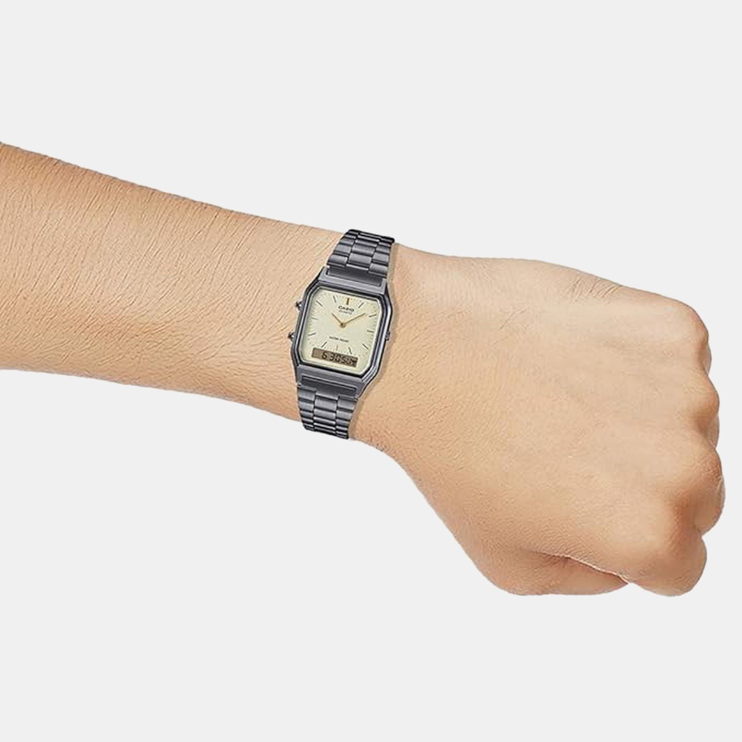 Vintage Unisex Quartz Black Dial Analog-Digital Stainless Steel Watch D184