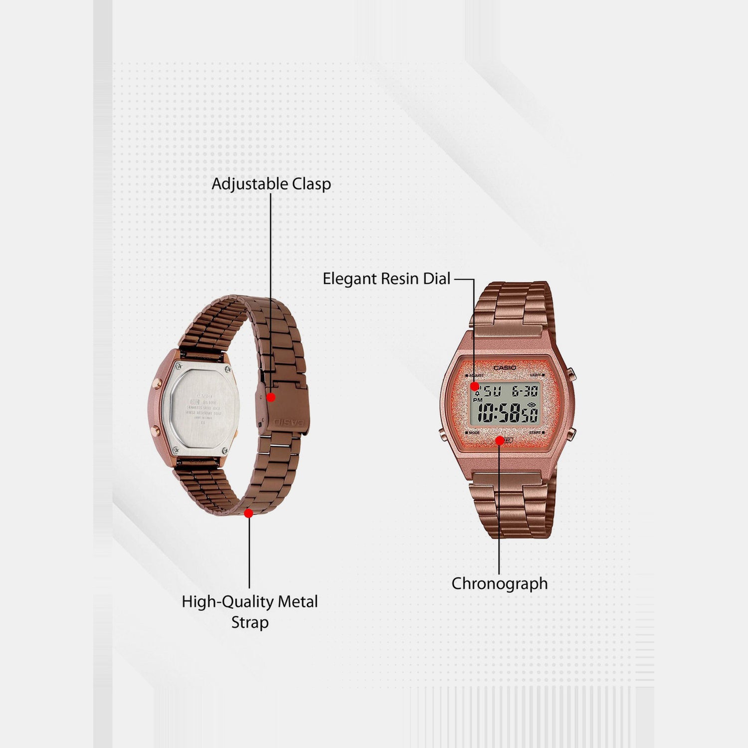 Vintage Unisex Quartz Rose Gold Dial Digital Stainless Steel Watch D187