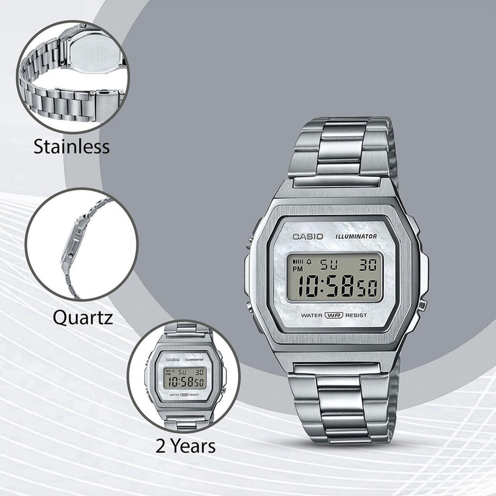 Vintage Unisex Quartz Silver Dial Digital Stainless Steel Watch D193