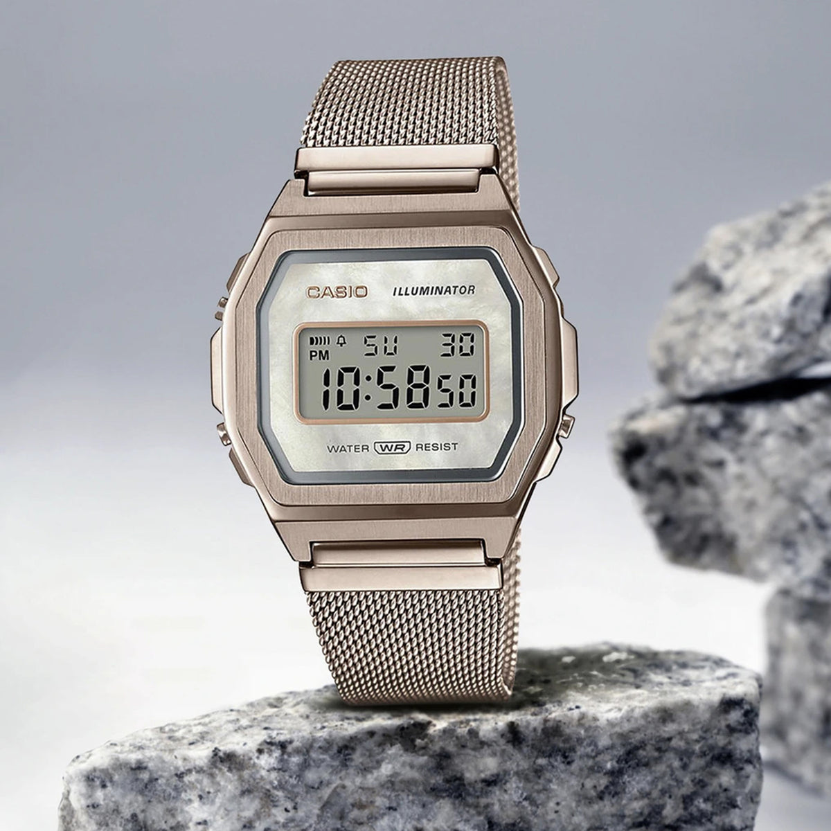 Vintage Unisex Quartz Rose Gold Dial Digital Mesh Watch D195