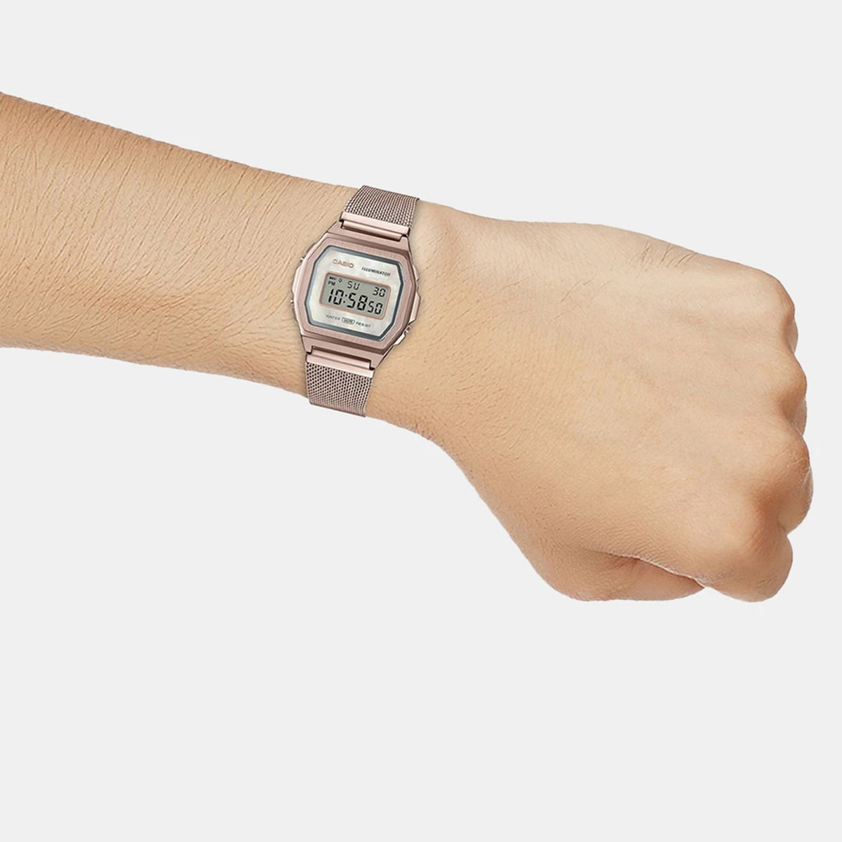 Vintage Unisex Quartz Rose Gold Dial Digital Mesh Watch D195