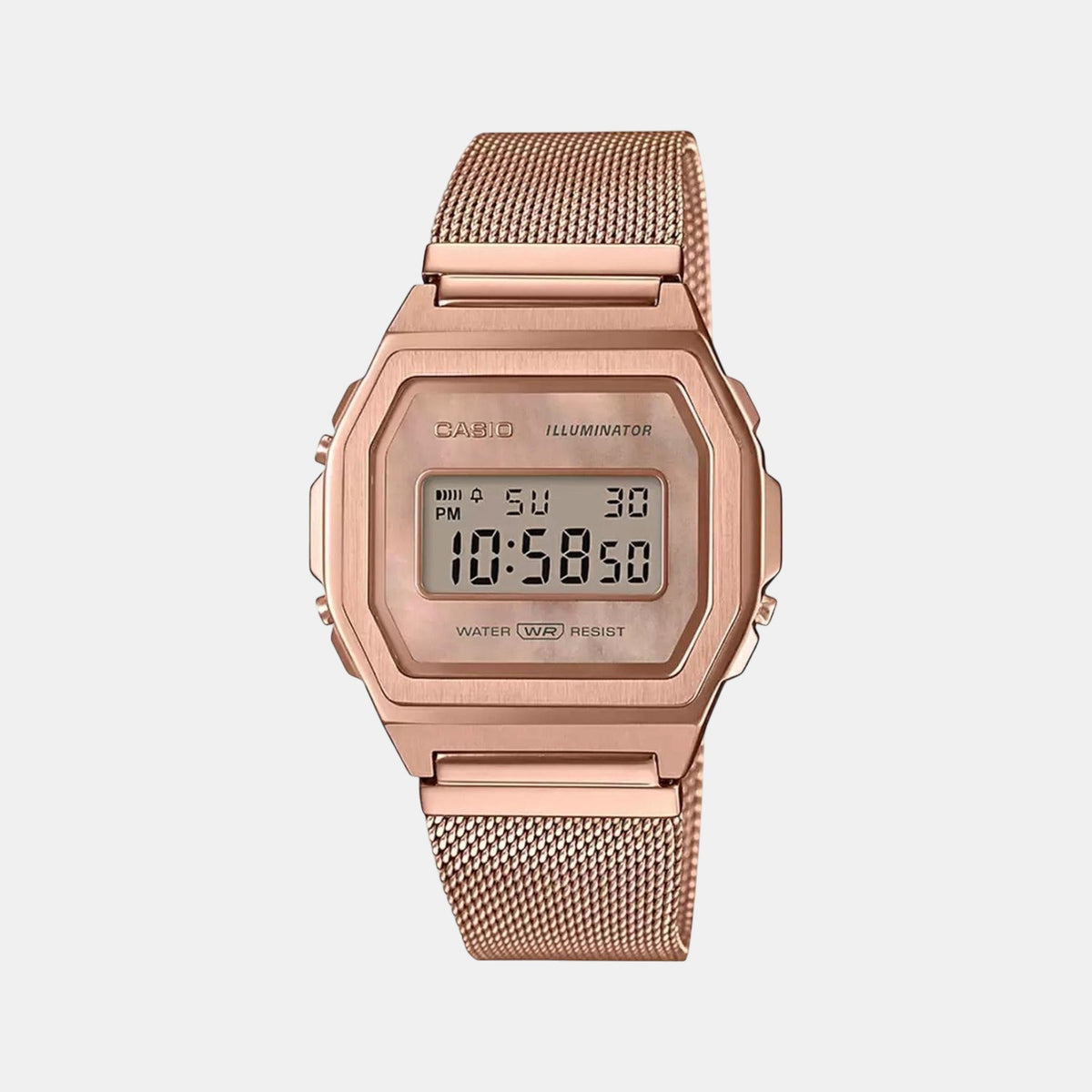 Vintage Unisex Quartz Rose Gold Dial Digital Mesh Watch D196