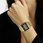 Vintage  Unisex Quartz Gold Dial Digital Stainless Steel Watch D198