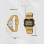 Vintage  Unisex Quartz Gold Dial Digital Stainless Steel Watch D198