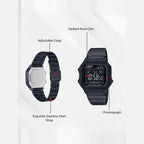 Vintage  Unisex Quartz Black Dial Digital Stainless Steel Watch D199