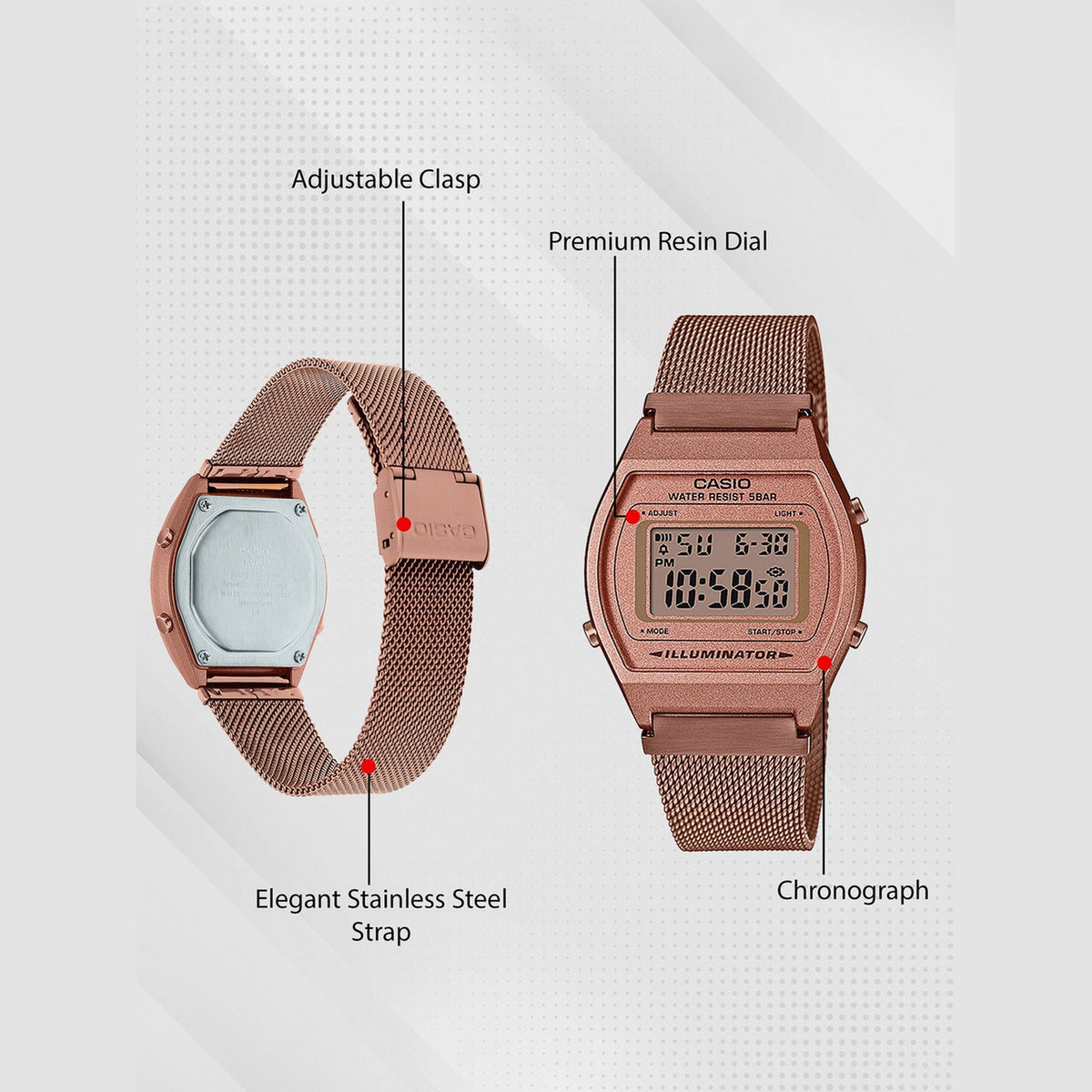 Vintage Unisex Quartz Rose Gold Dial Digital Mesh Watch D216