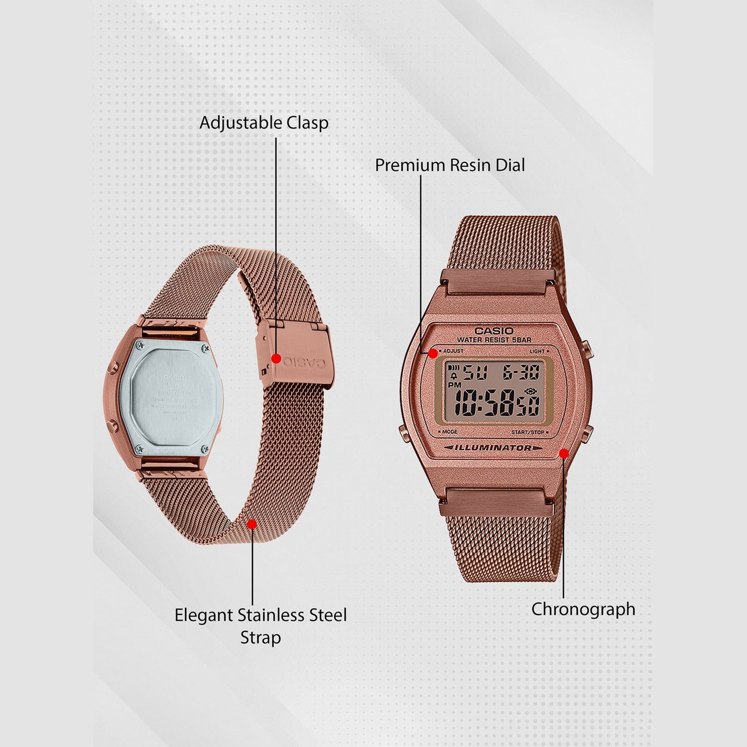 Vintage Men Quartz Rose Gold Dial Digital Mesh Watch D216