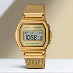 Vintage Men Quartz Gold Dial Analog Stainless Steel Watch D265