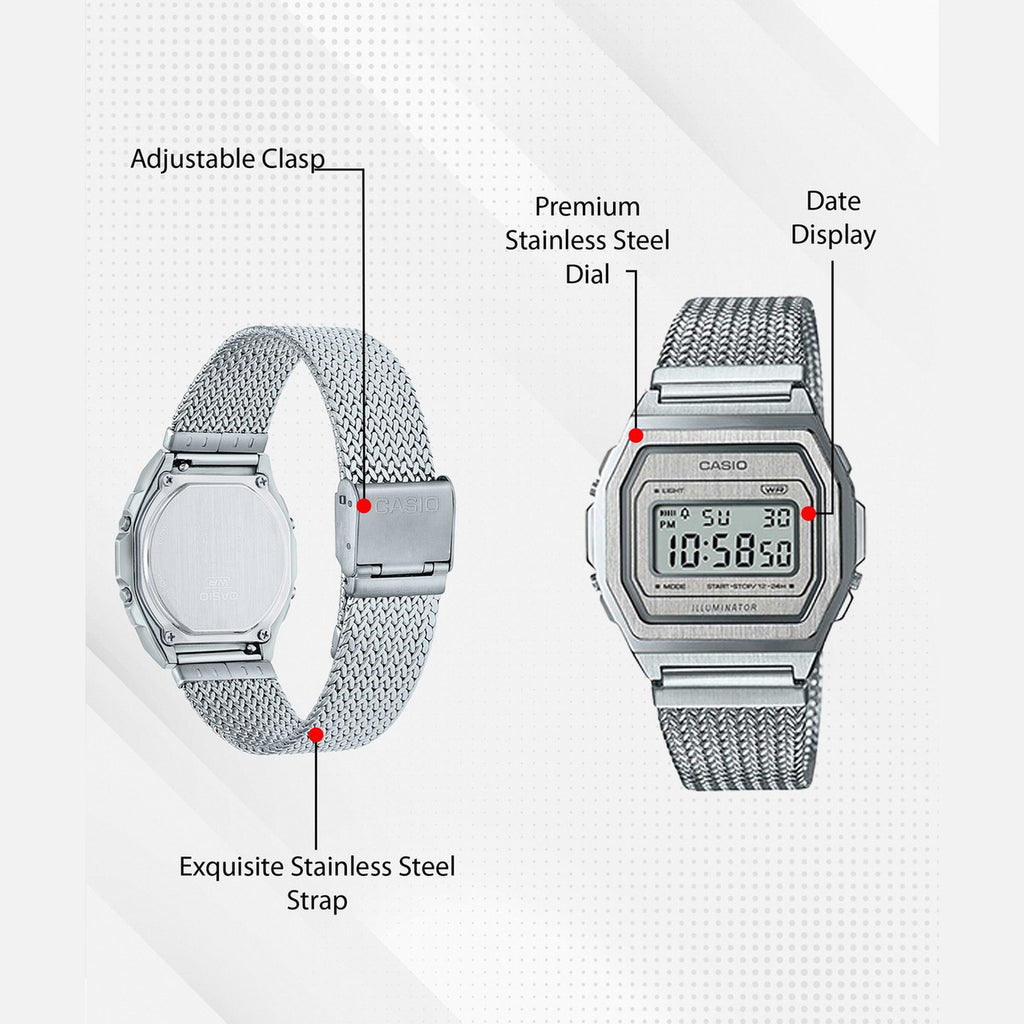 Vintage Unisex Quartz Silver Dial Digital Mesh Watch D278