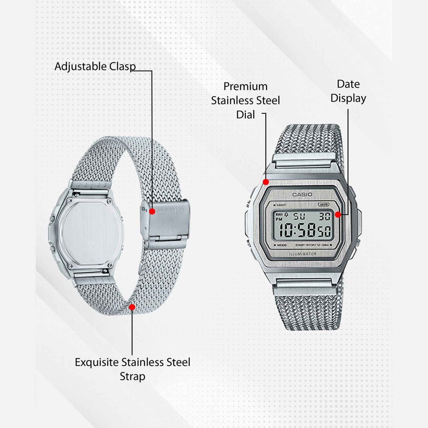 Vintage Unisex Quartz Silver Dial Digital Mesh Watch D278