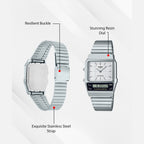 Vintage  Unisex Quartz White Dial Analog-Digital Stainless Steel Watch D281