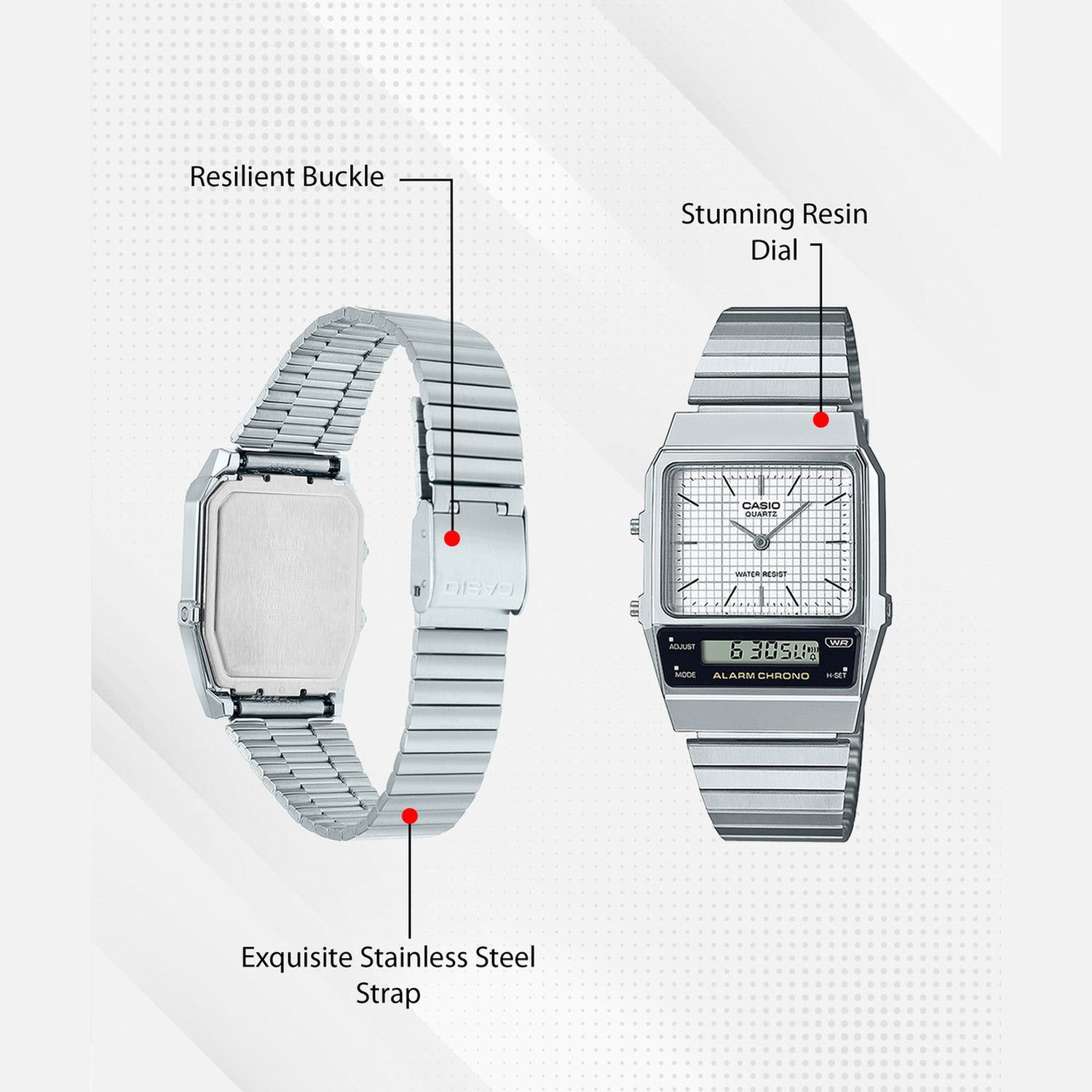 Vintage Men Quartz White Dial Analog-Digital Stainless Steel Watch D281