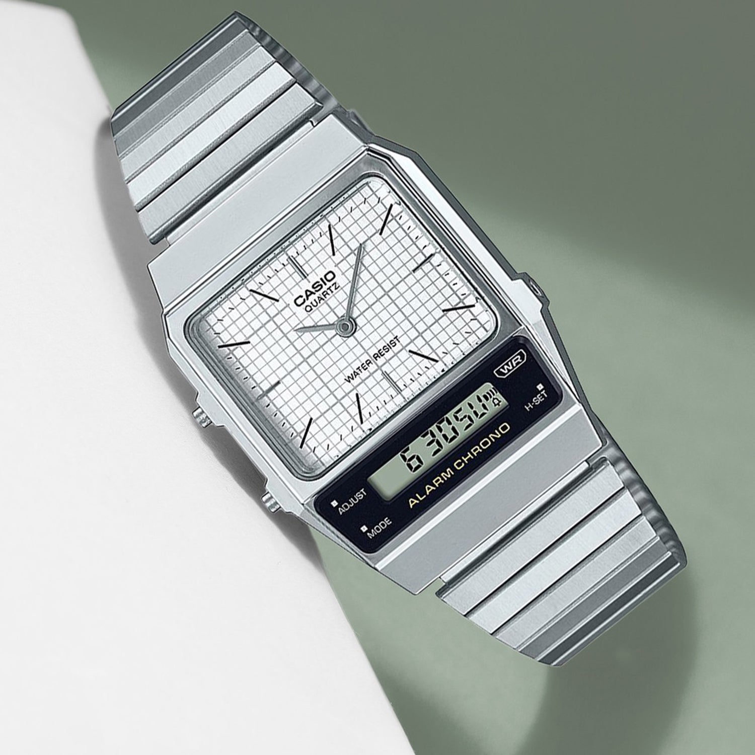 Vintage Men Quartz White Dial Analog-Digital Stainless Steel Watch D281