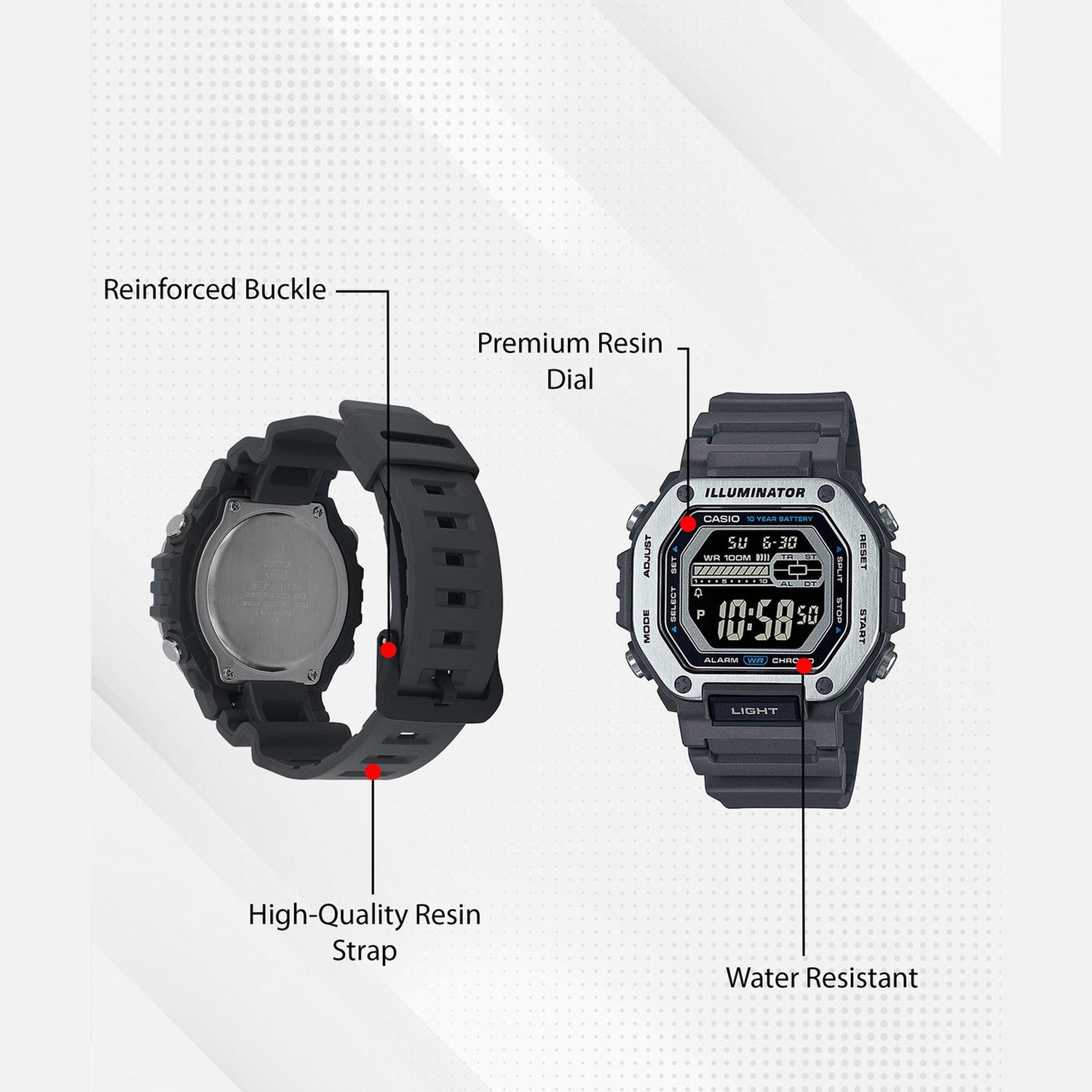 Youth Men Quartz Black Dial Digital Resin Watch D302
