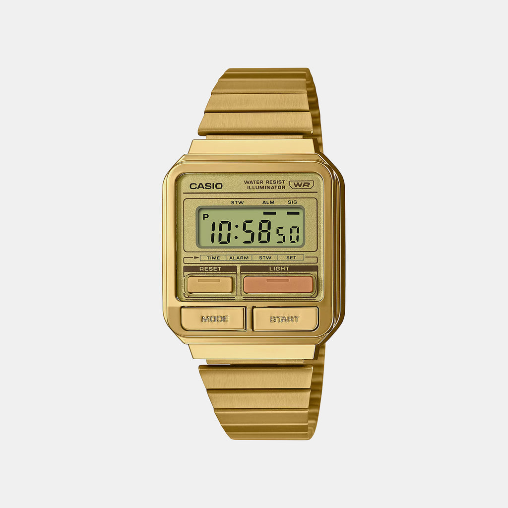 Vintage Unisex Quartz Gold Dial Digital Stainless Steel Watch D322