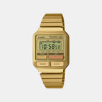 Vintage Unisex Quartz Gold Dial Digital Stainless Steel Watch D322