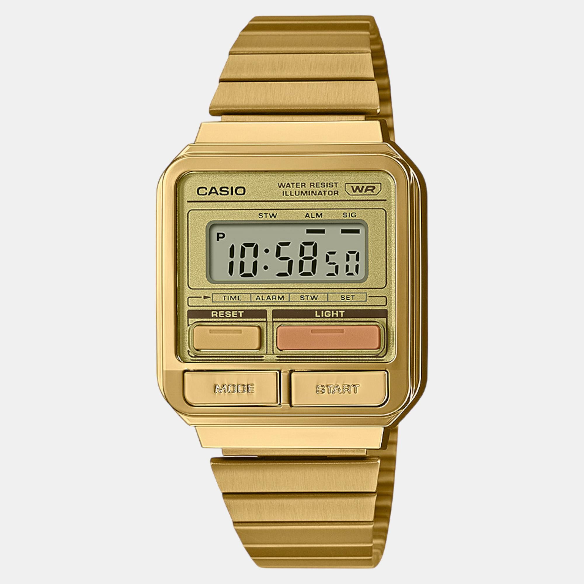 Vintage Unisex Quartz Gold Dial Digital Stainless Steel Watch D322