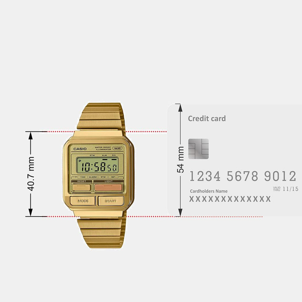 Vintage Unisex Quartz Gold Dial Digital Stainless Steel Watch D322