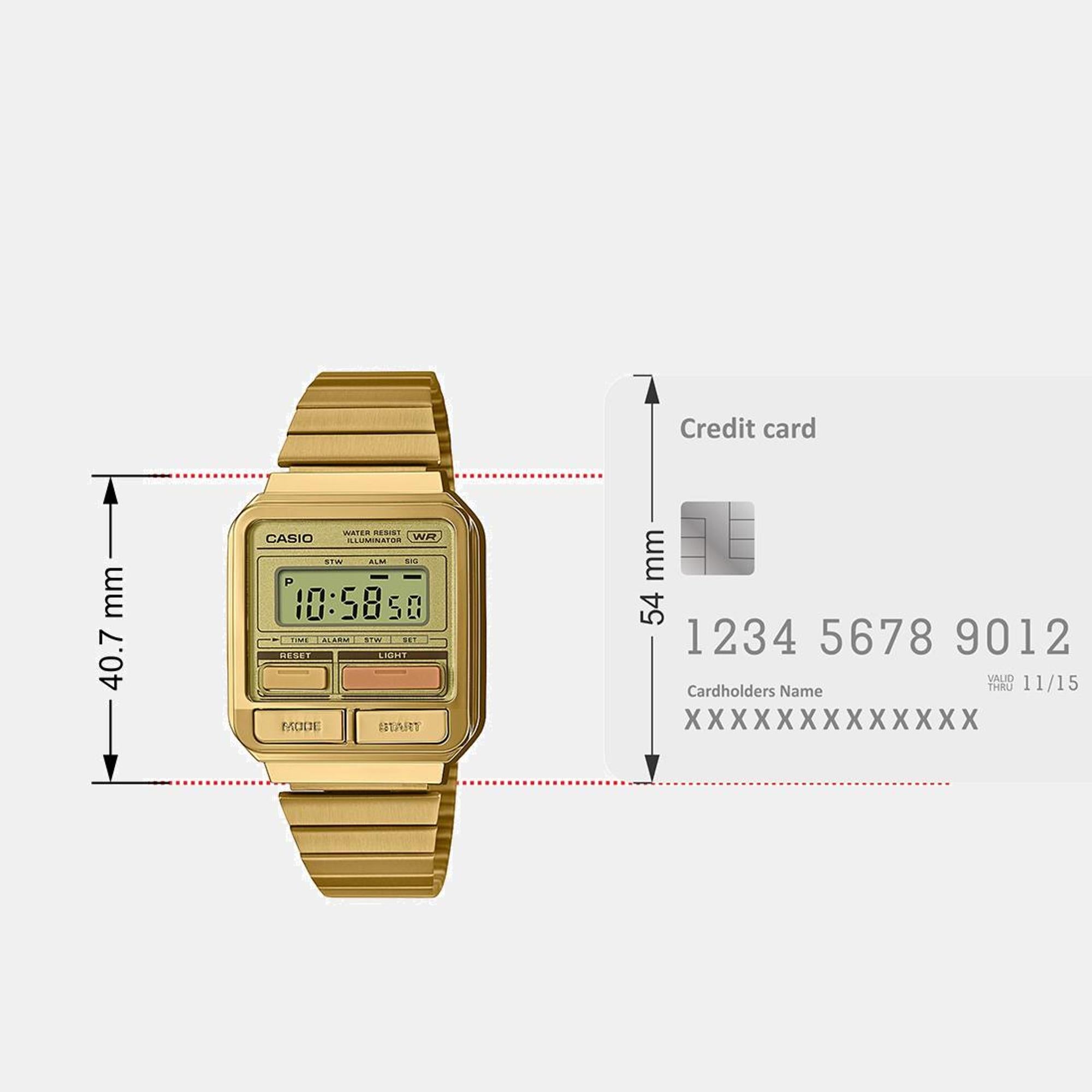 Vintage Unisex Quartz Gold Dial Digital Stainless Steel Watch D322