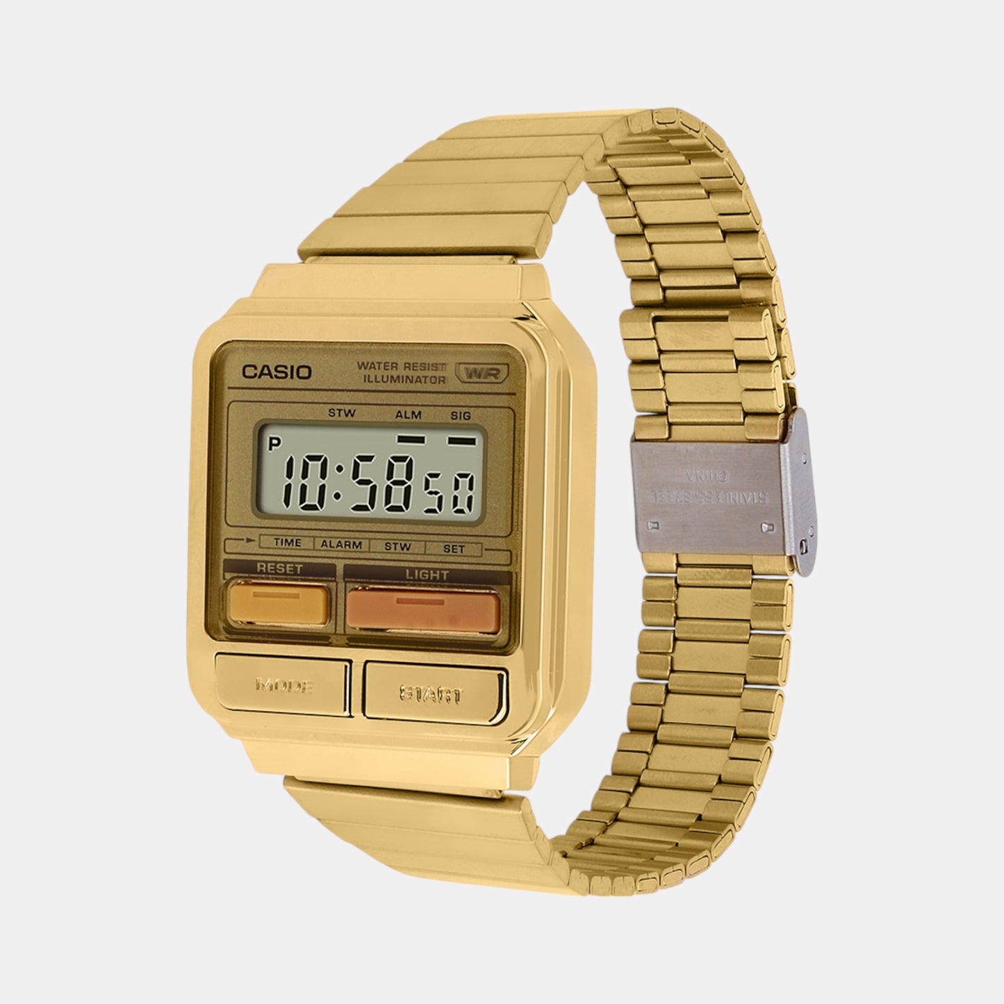Vintage Unisex Quartz Gold Dial Digital Stainless Steel Watch D322