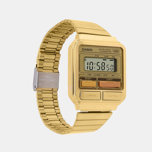 Vintage Unisex Quartz Gold Dial Digital Stainless Steel Watch D322