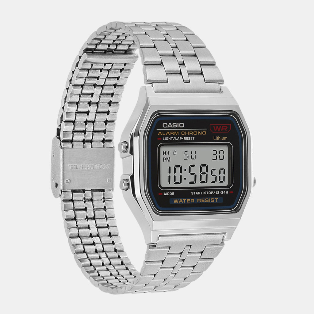 Vintage Unisex Quartz Black Dial Digital Stainless Steel Watch D338