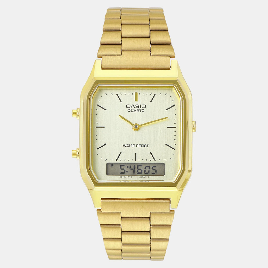 Vintage Unisex Quartz Gold Dial Analog-Digital Stainless Steel Watch D341